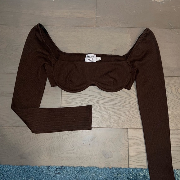 Princess Polly Tops - Princess Polly Brown Long Sleeve Mini Top